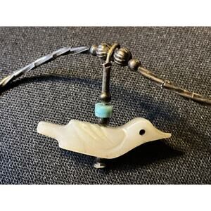 12in Vintage Sterling Native Necklace MOP Bird W/ Barrel Closure